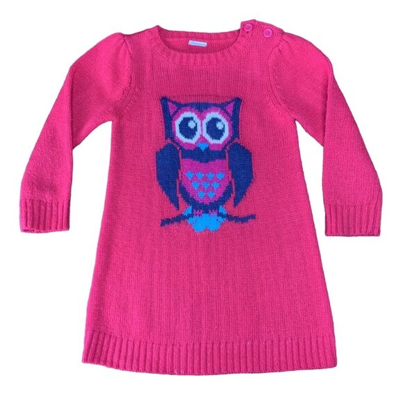 OWL Knited Sweater Dress Girls 2-3 2T 3T Red Toddler Girl Knit Winter Tunic Fall - Picture 1 of 6